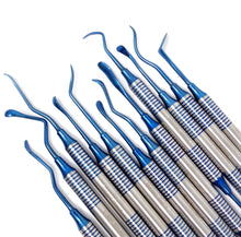 Load image into Gallery viewer, 12 Pcs Hollow Handle Dental Composite Filling Blue Titanium Double Ended Stainless Steel Instruments in a Case