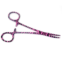 Load image into Gallery viewer, Pink Zebra Coated Full Pattern Mosquito Hemostat Forceps 5.5" Curved