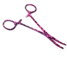 Load image into Gallery viewer, Hemostat Forceps 5.5" (14cm) Curved Serrated Jaws, Stainless Steel, Pink Leopard