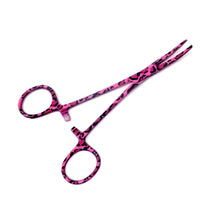 Load image into Gallery viewer, Hemostat Forceps 5.5" (14cm) Curved Serrated Jaws, Stainless Steel, Pink Leopard
