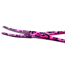 Load image into Gallery viewer, Hemostat Forceps 5.5" (14cm) Curved Serrated Jaws, Stainless Steel, Pink Leopard