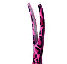Load image into Gallery viewer, Hemostat Forceps 5.5" (14cm) Curved Serrated Jaws, Stainless Steel, Pink Leopard