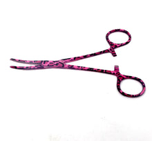 Load image into Gallery viewer, Hemostat Forceps 5.5" (14cm) Curved Serrated Jaws, Stainless Steel, Pink Leopard