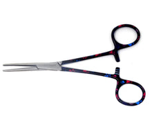 Load image into Gallery viewer, Hemostat Forceps 5.5" (14cm) Straight Serrated Jaws, Stainless Steel, Black Multi Paws Handle