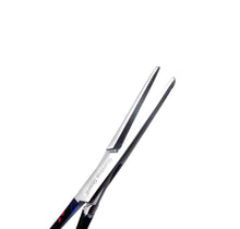 Load image into Gallery viewer, Hemostat Forceps 5.5" (14cm) Straight Serrated Jaws, Stainless Steel, Black Multi Paws Handle