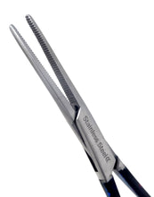Load image into Gallery viewer, Hemostat Forceps 5.5" (14cm) Straight Serrated Jaws, Stainless Steel, Black Multi Paws Handle