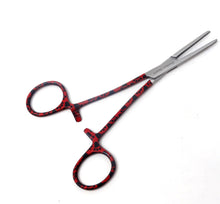 Load image into Gallery viewer, Hemostat Forceps 5.5" (14cm) Straight Serrated Jaws, Stainless Steel, Red Paws Handle