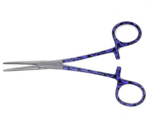 Load image into Gallery viewer, Hemostat Forceps 5.5" (14cm) Straight Serrated Jaws, Stainless Steel, Purple Paws Handle