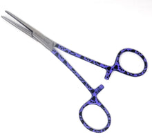 Load image into Gallery viewer, Hemostat Forceps 5.5" (14cm) Straight Serrated Jaws, Stainless Steel, Purple Paws Handle