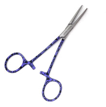 Load image into Gallery viewer, Hemostat Forceps 5.5" (14cm) Straight Serrated Jaws, Stainless Steel, Purple Paws Handle