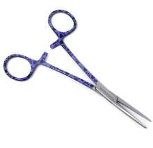 Load image into Gallery viewer, Hemostat Forceps 5.5" (14cm) Straight Serrated Jaws, Stainless Steel, Purple Paws Handle