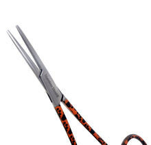 Load image into Gallery viewer, Hemostat Forceps 5.5" (14cm) Straight Serrated Jaws, Stainless Steel, Orange Paws Handle