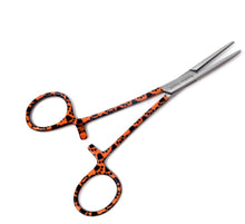 Load image into Gallery viewer, Hemostat Forceps 5.5" (14cm) Straight Serrated Jaws, Stainless Steel, Orange Paws Handle