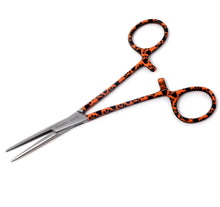 Load image into Gallery viewer, Hemostat Forceps 5.5" (14cm) Straight Serrated Jaws, Stainless Steel, Orange Paws Handle
