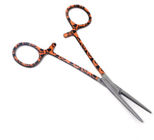 Load image into Gallery viewer, Hemostat Forceps 5.5" (14cm) Straight Serrated Jaws, Stainless Steel, Orange Paws Handle