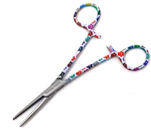 Load image into Gallery viewer, Hemostat Forceps 5.5" (14cm) Straight Serrated Jaws, Stainless Steel, White Multi Paws Handle