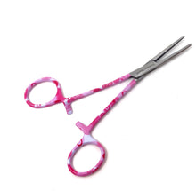 Load image into Gallery viewer, Hemostat Forceps 5.5" (14cm) Straight Serrated Jaws, Stainless Steel, Pink Hearts Handle