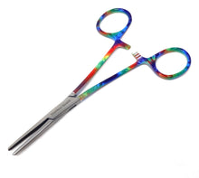 Load image into Gallery viewer, Hemostat Forceps 5.5" (14cm) Straight Serrated Jaws, Stainless Steel, Tie Dye Handle
