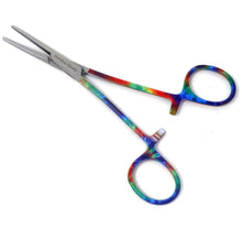 Load image into Gallery viewer, Hemostat Forceps 5.5" (14cm) Straight Serrated Jaws, Stainless Steel, Tie Dye Handle