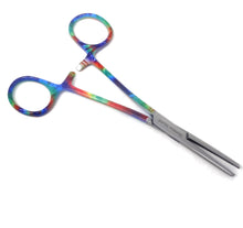 Load image into Gallery viewer, Hemostat Forceps 5.5" (14cm) Straight Serrated Jaws, Stainless Steel, Tie Dye Handle