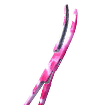 Load image into Gallery viewer, Hemostat Forceps 5.5" (14cm) Curved Serrated Jaws, Stainless Steel, Pink Hearts