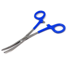 Load image into Gallery viewer, Blue PVC Vinyl Grip Handle Hemostat Forceps Curved Serrated 6"