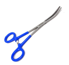 Load image into Gallery viewer, Blue PVC Vinyl Grip Handle Hemostat Forceps Curved Serrated 6"