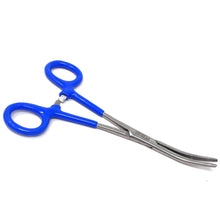 Load image into Gallery viewer, Blue PVC Vinyl Grip Handle Hemostat Forceps Curved Serrated 6"