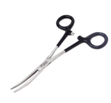Load image into Gallery viewer, Black PVC Vinyl Grip Handle Hemostat Forceps Curved Serrated 6"