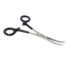 Load image into Gallery viewer, Black PVC Vinyl Grip Handle Hemostat Forceps Curved Serrated 6"