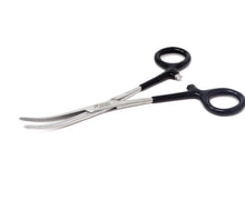 Load image into Gallery viewer, Black PVC Vinyl Grip Handle Hemostat Forceps Curved Serrated 6"
