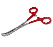 Load image into Gallery viewer, Red PVC Vinyl Grip Handle Hemostat Forceps Curved Serrated 6"