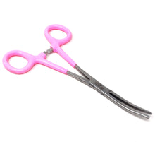 Load image into Gallery viewer, Pink PVC Vinyl Grip Handle Hemostat Forceps Curved Serrated 6"
