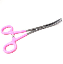 Load image into Gallery viewer, Pink PVC Vinyl Grip Handle Hemostat Forceps Curved Serrated 6"