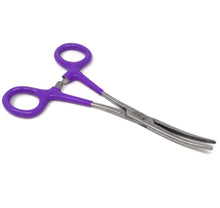 Load image into Gallery viewer, Purple PVC Vinyl Grip Handle Hemostat Forceps Curved Serrated 6"