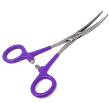 Load image into Gallery viewer, Purple PVC Vinyl Grip Handle Hemostat Forceps Curved Serrated 6"