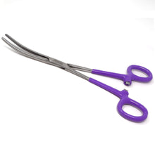 Load image into Gallery viewer, Purple PVC Vinyl Grip Handle Hemostat Forceps Curved Serrated 8"