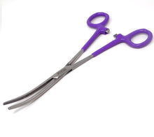 Load image into Gallery viewer, Purple PVC Vinyl Grip Handle Hemostat Forceps Curved Serrated 8"