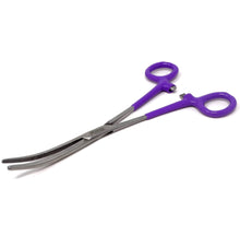 Load image into Gallery viewer, Purple PVC Vinyl Grip Handle Hemostat Forceps Curved Serrated 8"