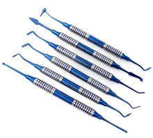 Load image into Gallery viewer, 6 Pcs Hollow Handle Dental Composite Filling Blue Titanium Coated Double Ended Stainless Steel Instruments