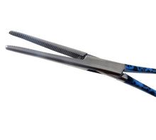 Load image into Gallery viewer, Hemostat Forceps 5.5" (14cm) Straight Serrated Jaws, Stainless Steel, Blue Paws Handle