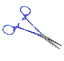 Load image into Gallery viewer, Hemostat Forceps 5.5" (14cm) Straight Serrated Jaws, Stainless Steel, Purple Plaids Handle