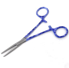 Load image into Gallery viewer, Hemostat Forceps 5.5" (14cm) Straight Serrated Jaws, Stainless Steel, Purple Plaids Handle