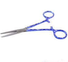 Load image into Gallery viewer, Hemostat Forceps 5.5" (14cm) Straight Serrated Jaws, Stainless Steel, Purple Plaids Handle