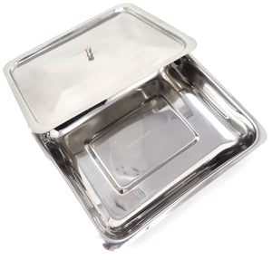 Stainless Steel Medical Sterilizer Box Instrument Organizer Storage Tray with Lid & Knob - 10L x 8W x 2H