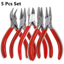 Load image into Gallery viewer, 5-Piece Pliers Set Jewelers Kit 5" Stainless Steel Tools Cutting Pliers Beading Professional Jewelry Making Side Cutters Long Bent Nose Needle Nose Pliers