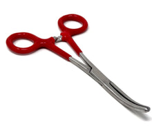 Load image into Gallery viewer, Red PVC Vinyl Grip Handle Hemostat Forceps Curved Serrated 6"
