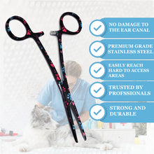 Load image into Gallery viewer, Dog Cat Ear Cleaning Forceps 5.5" STR Pet Hair Pulling Clamp Tweezers Grooming, BLACK Multi Paws