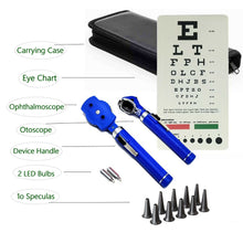 Load image into Gallery viewer, Fiber Optic Otoscope Ophthalmoscope Examination LED Diagnostic ENT Set Blue with Free Sight Chart