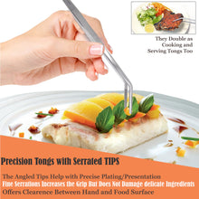 Load image into Gallery viewer, Kitchen Tweezers Stainless Steel Food Tongs Angled Serrated Tips 12" Large Tweezers for Commercial & Home Kitchen Use